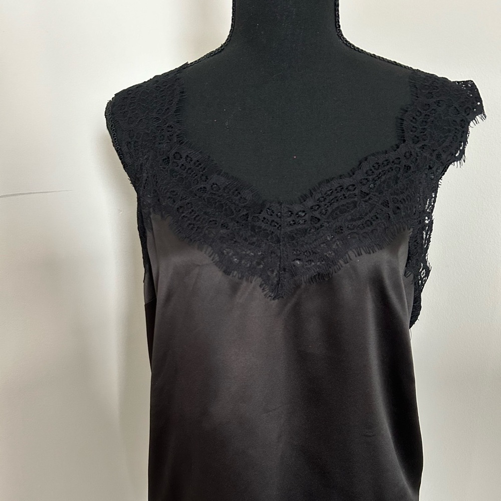NWT BOSTON PROPER Black Silk Lace Cami Top, Size S